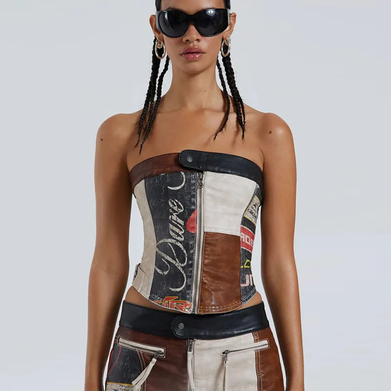 PU Leather Moto Girl Y2k Tube