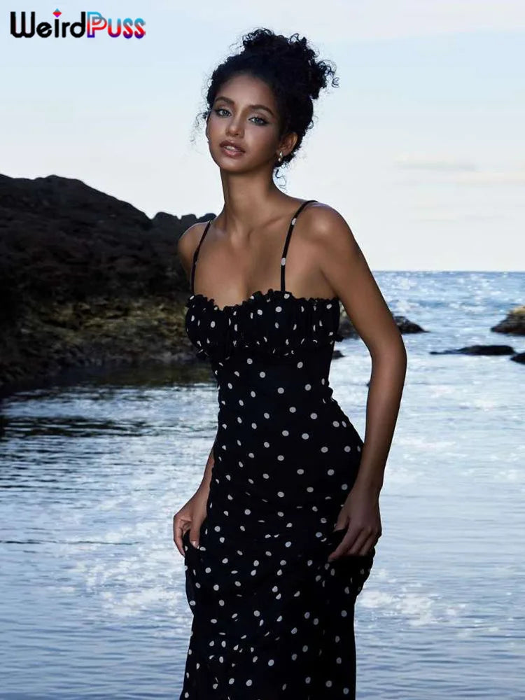 Vivien Polka Dots Print Spaghetti Strap Dress