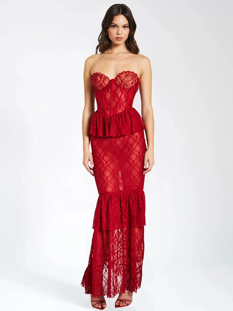 Evening Lace Patchwork See Through Sexy Maxi Dress