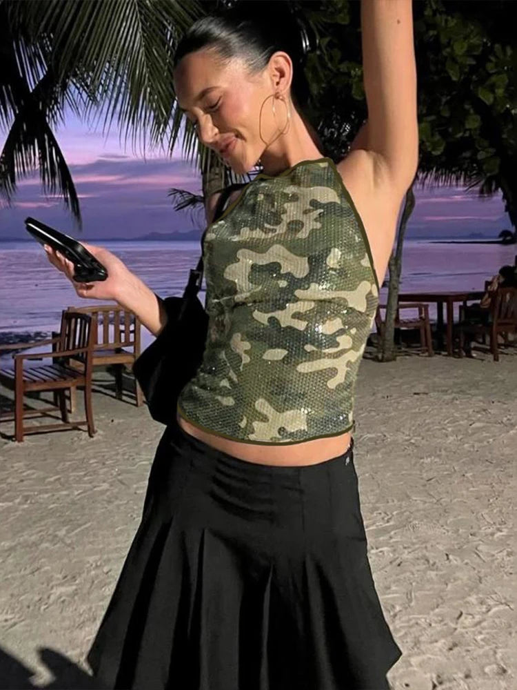Krissy Camo Sequin Tank Top
