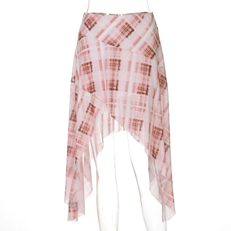 Turino Plaid Print Irregular Skirt