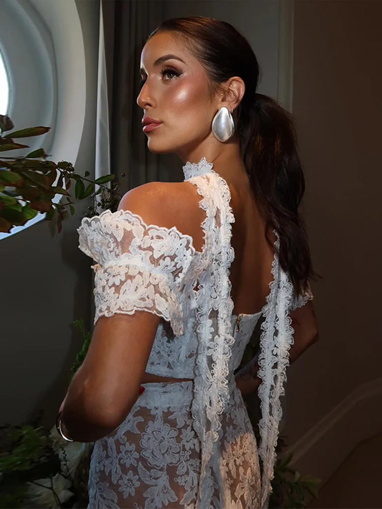 Dilly Lace Hollow Out Skirt Set