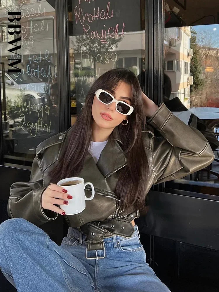 Pu Faux Leather Moto Biker Jacket