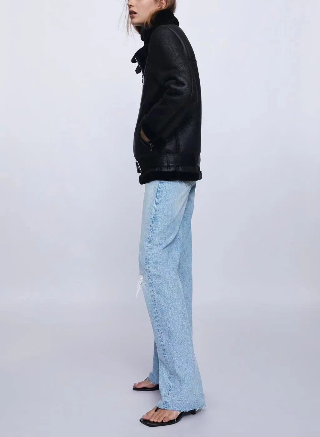 Amirozo Fur Faux Leather Jacket