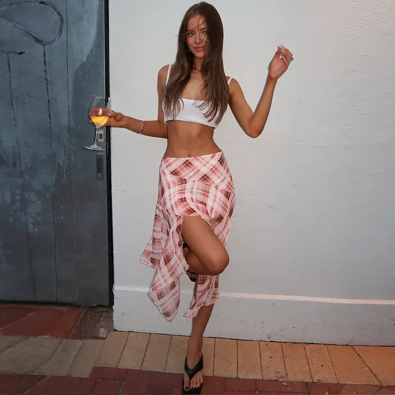 Turino Plaid Print Irregular Skirt