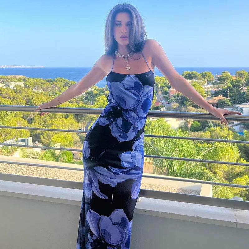 Blair Halter Mesh Sheer Floral Sheer Dress