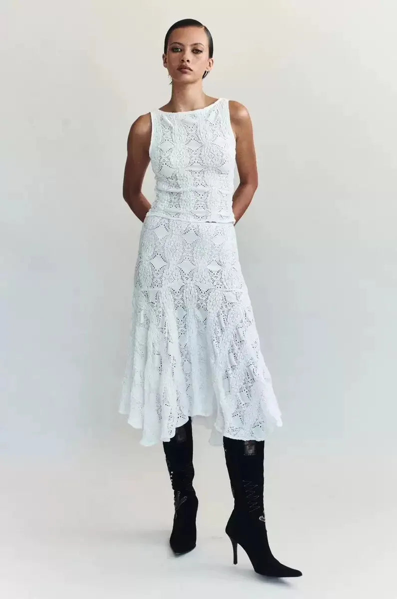 withjean hollow knit top vest high waist skirt
