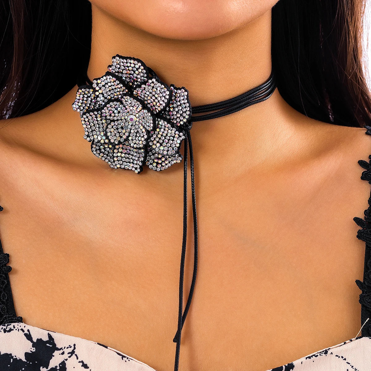 Rose Flower Choker Leather Wax Rope