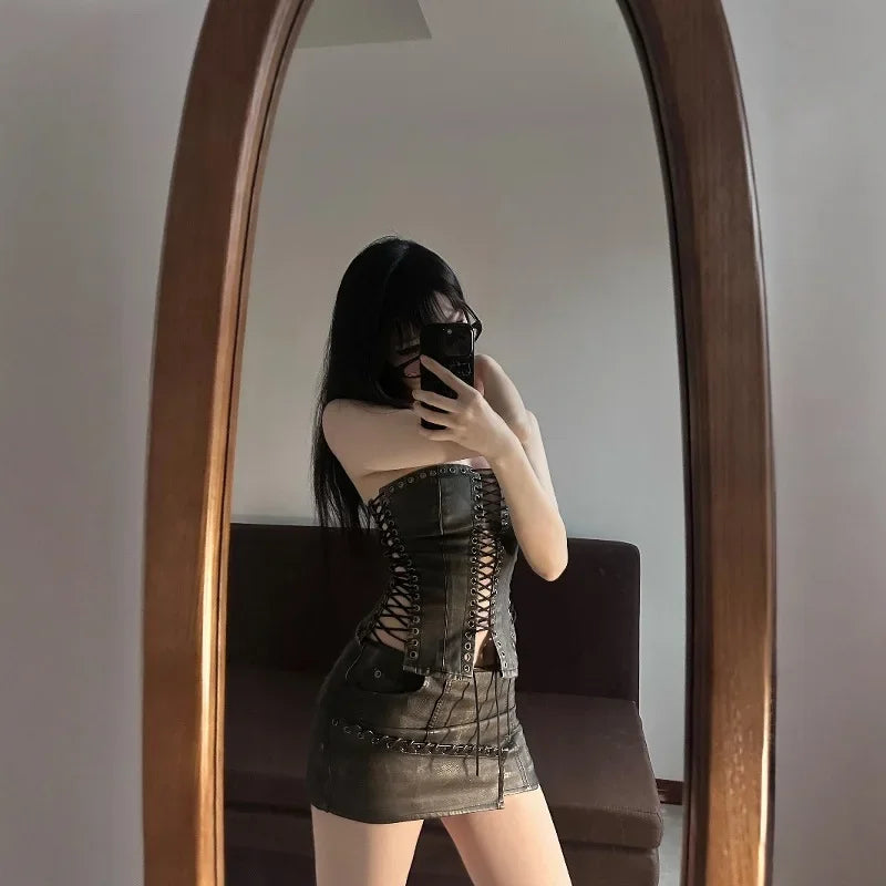 Jaded London Strap PU Leather Crop Top