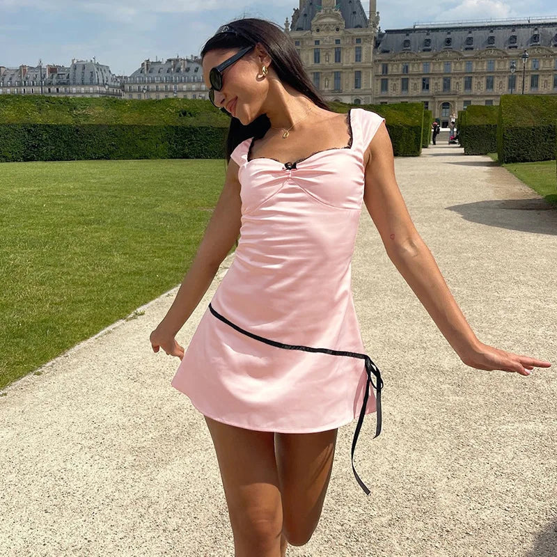 Amy Satin Spaghetti Strap Mini Dress