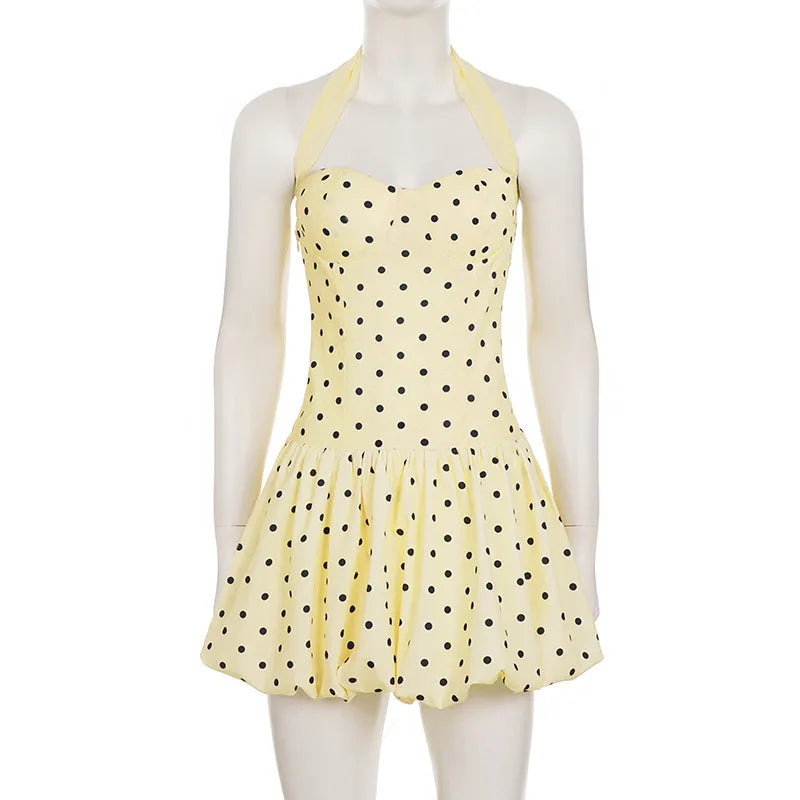 Polka Dot Ribbon Halter Dress