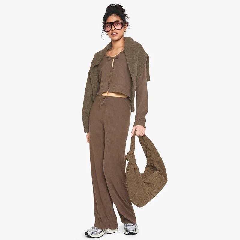 Top & Drawstring Wide-Leg Pants Casual Set