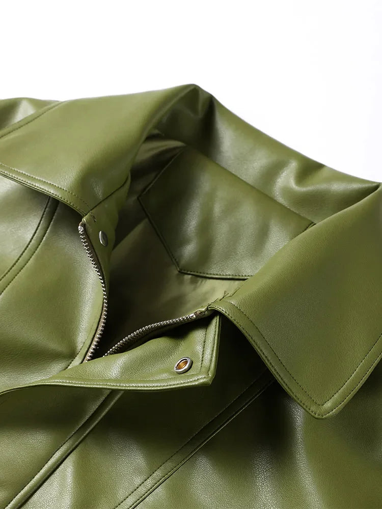 Olive Green Faux Leather Jacket