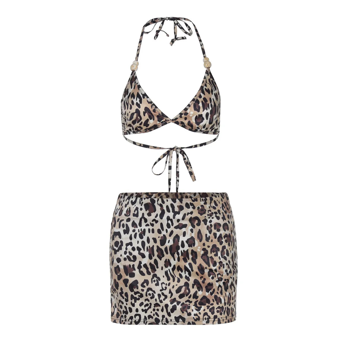 Leopard Bikini Bra and Skirt Set