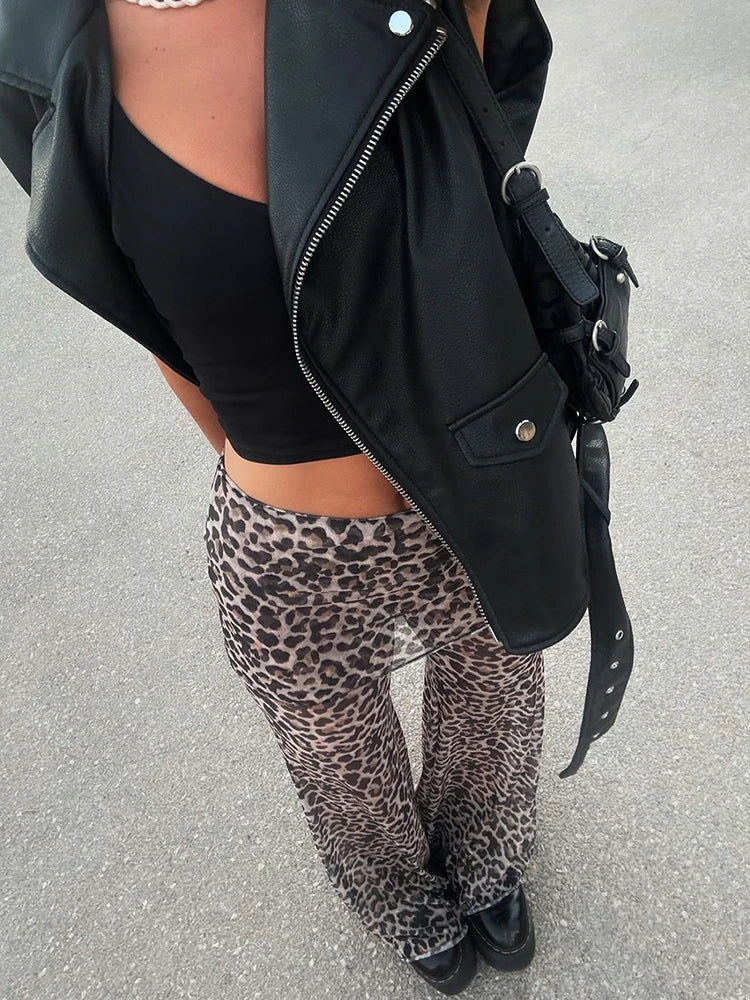 Sheer Mesh Wide Flare Pants