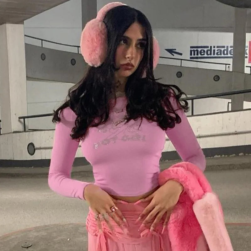 Rhinestone Pink Cutecore Y2k Top