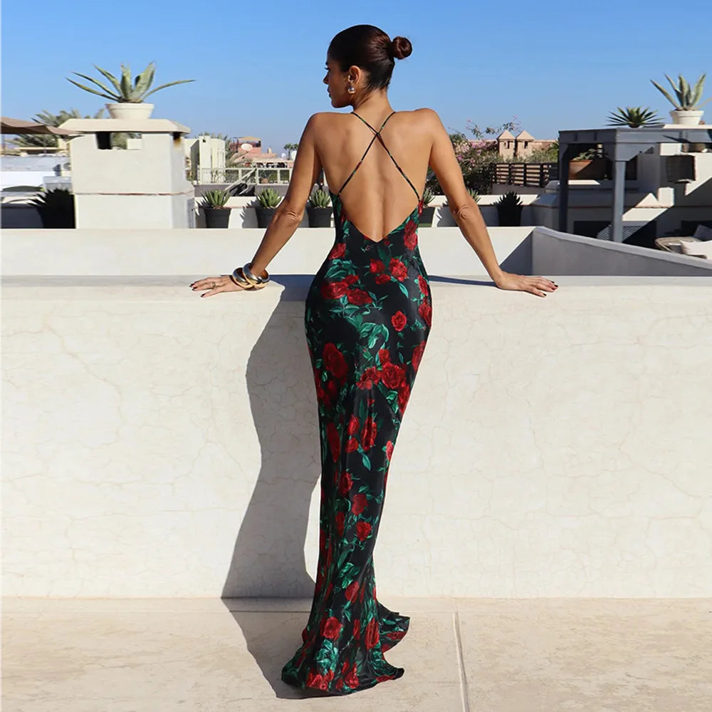 Lady Floral Draped Maxi Dress