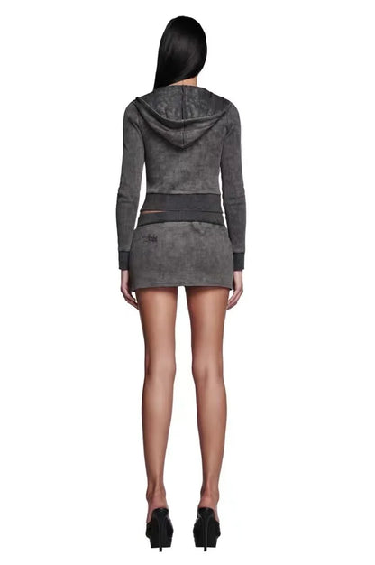Russian Roulette Zipper hoodie Jacket Skirt suit low-rise tights