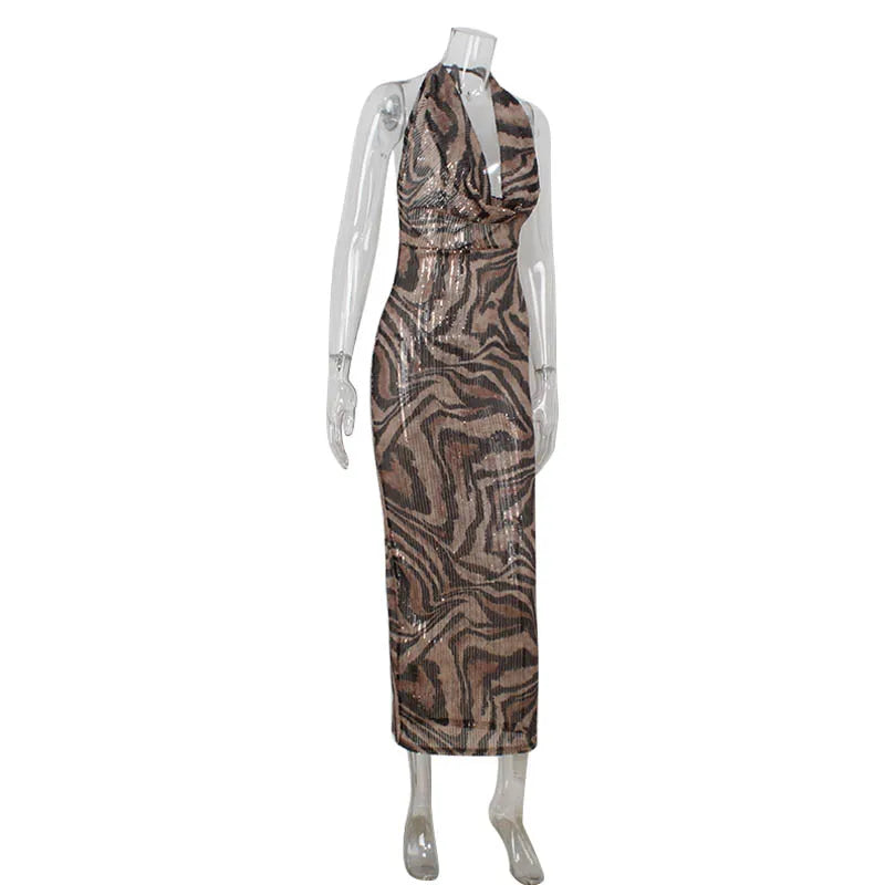 Rima Leopard Sequin Party Dress