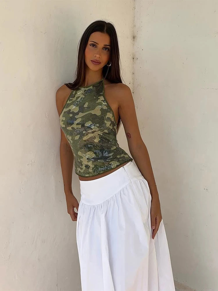 Krissy Camo Sequin Tank Top