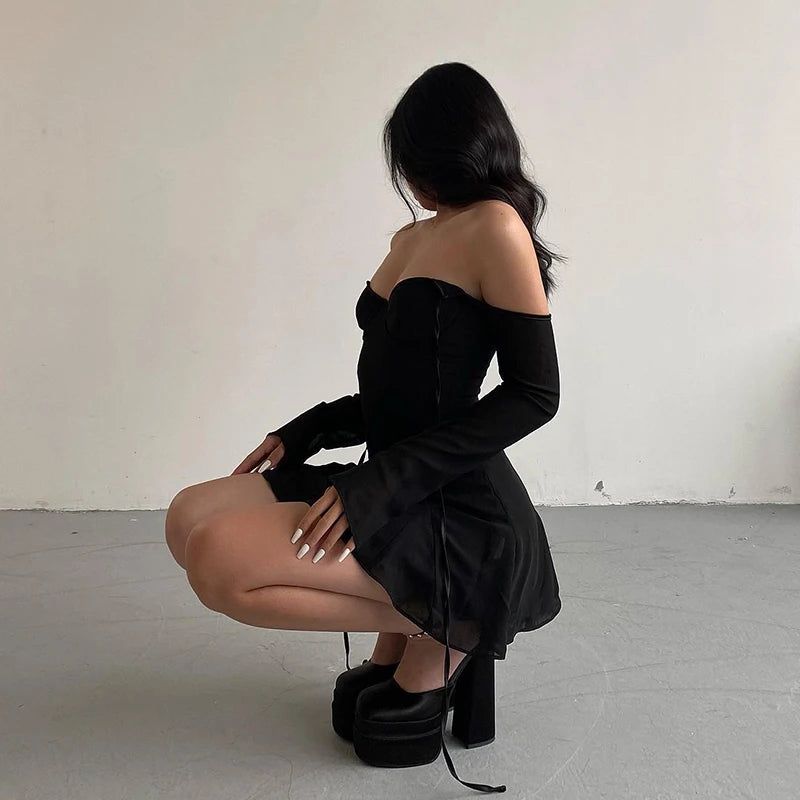 Melina Sexy Halter Black Mini Dress