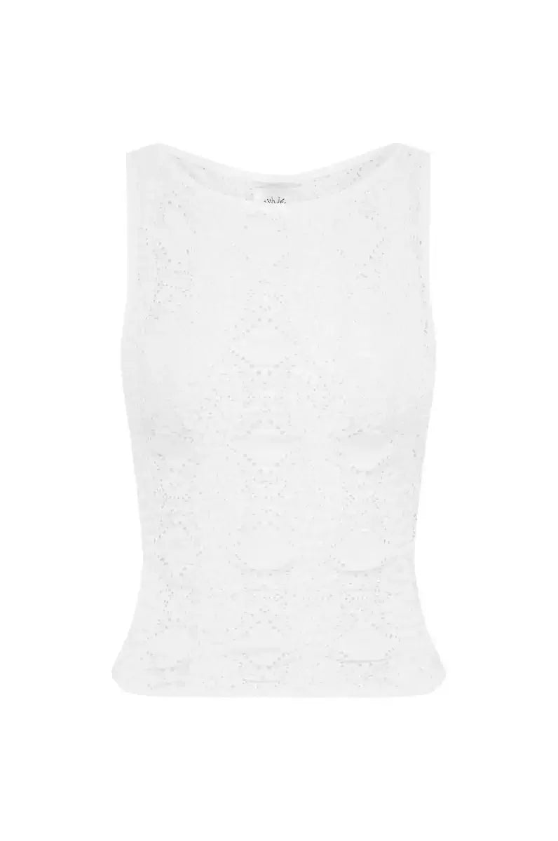 withjean hollow knit top vest high waist skirt