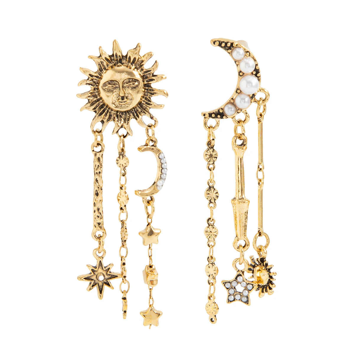 Boho Exquisite Imitation Pearl Moon Star Drop Earrings