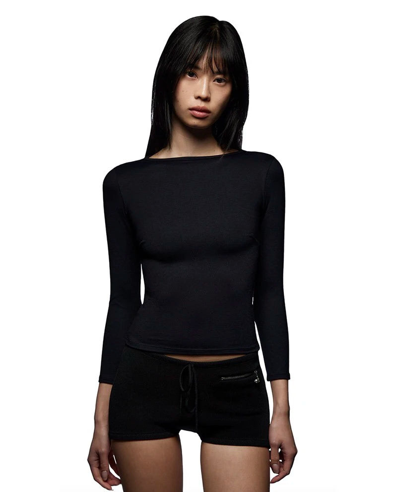 Red Long-Sleeved Tight-Fitting Top