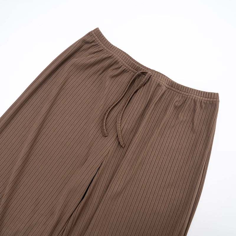 Top & Drawstring Wide-Leg Pants Casual Set