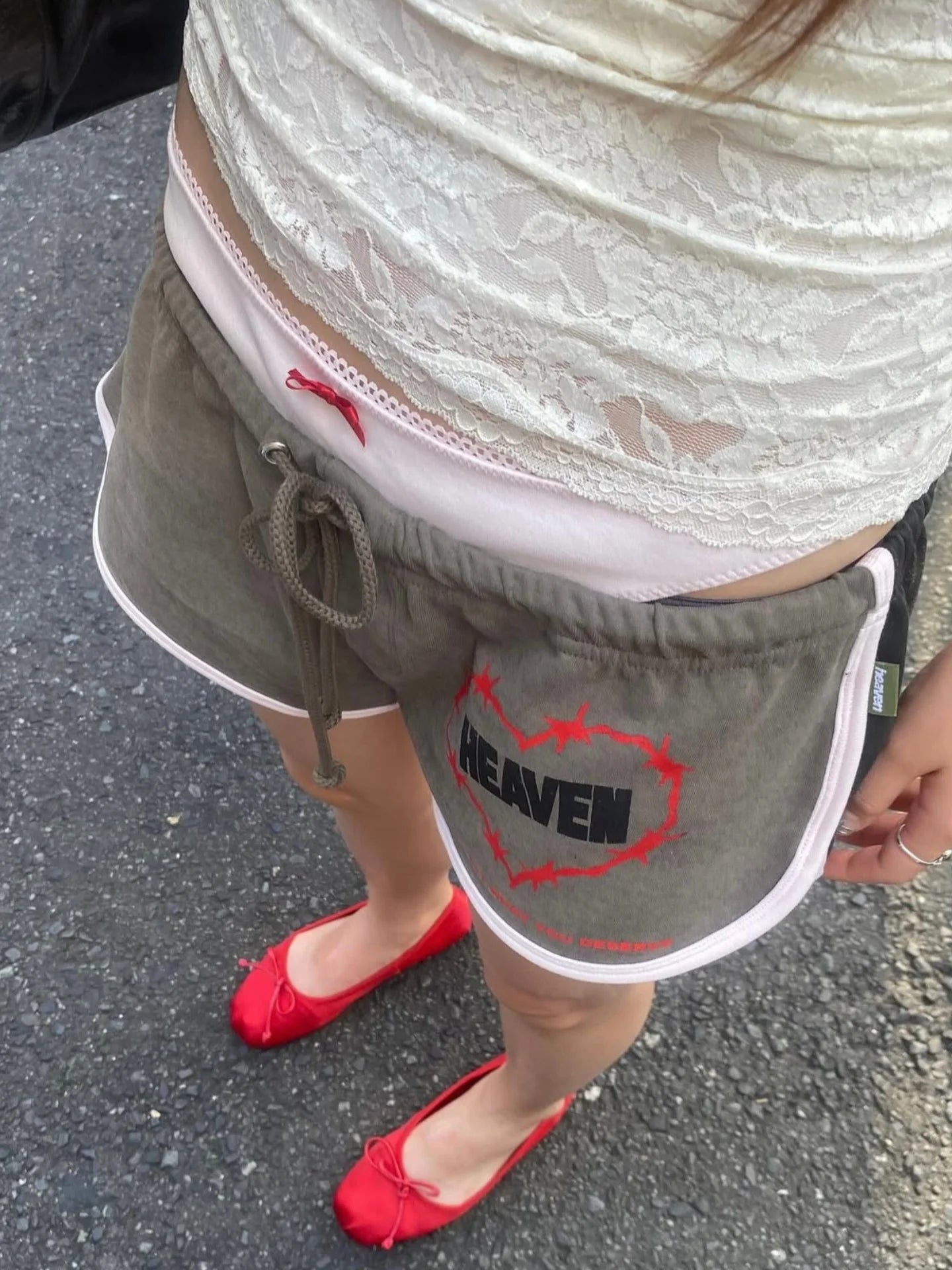 Heaven print faux two-piece shorts