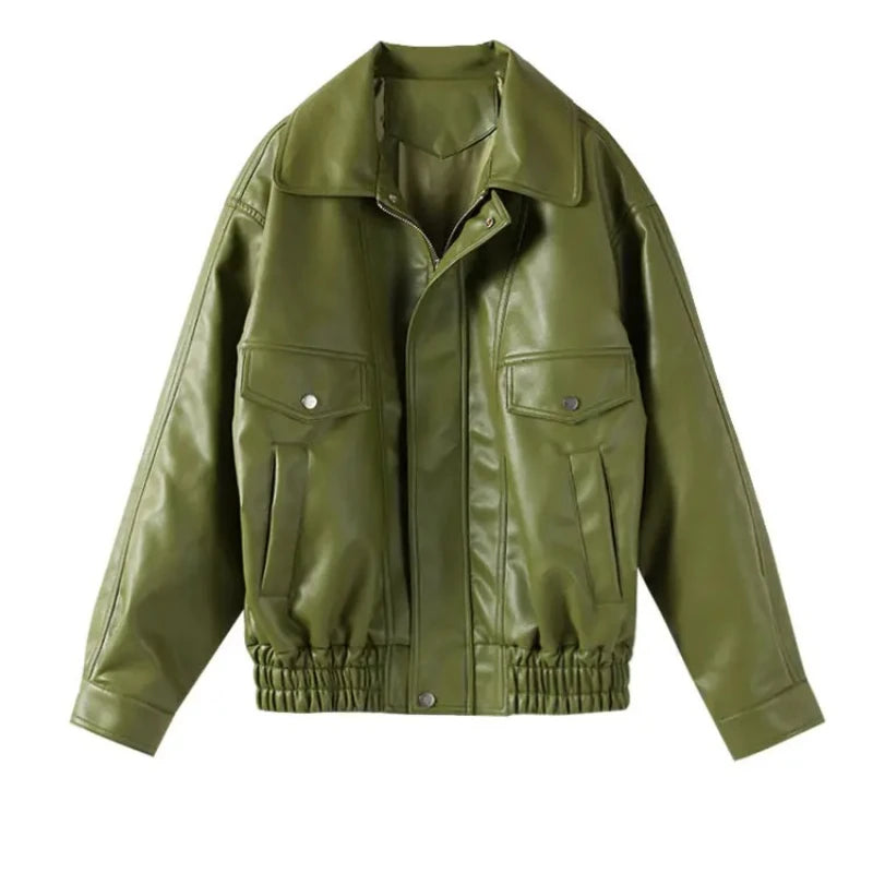 Olive Green Faux Leather Jacket