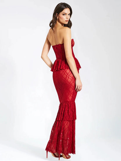 Evening Lace Patchwork See Through Sexy Maxi Dress