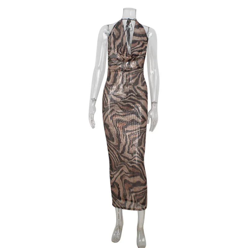 Rima Leopard Sequin Party Dress