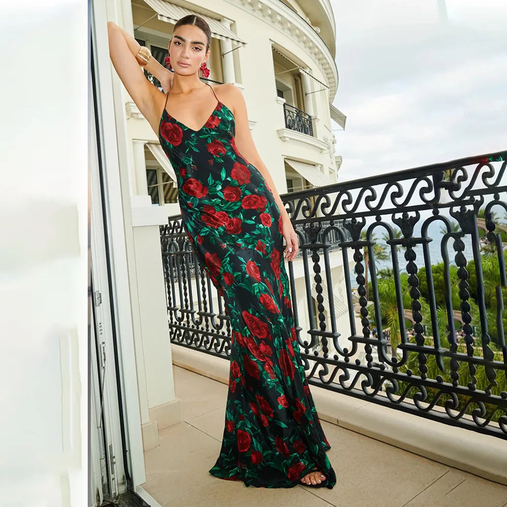 Lady Floral Draped Maxi Dress