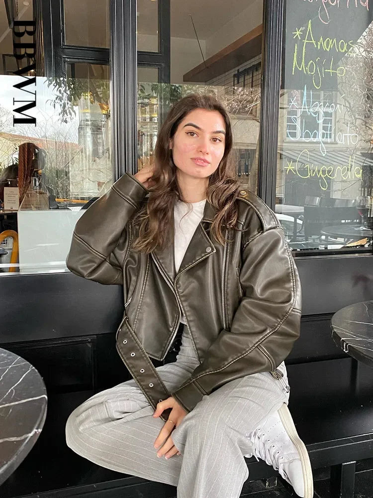 Pu Faux Leather Moto Biker Jacket