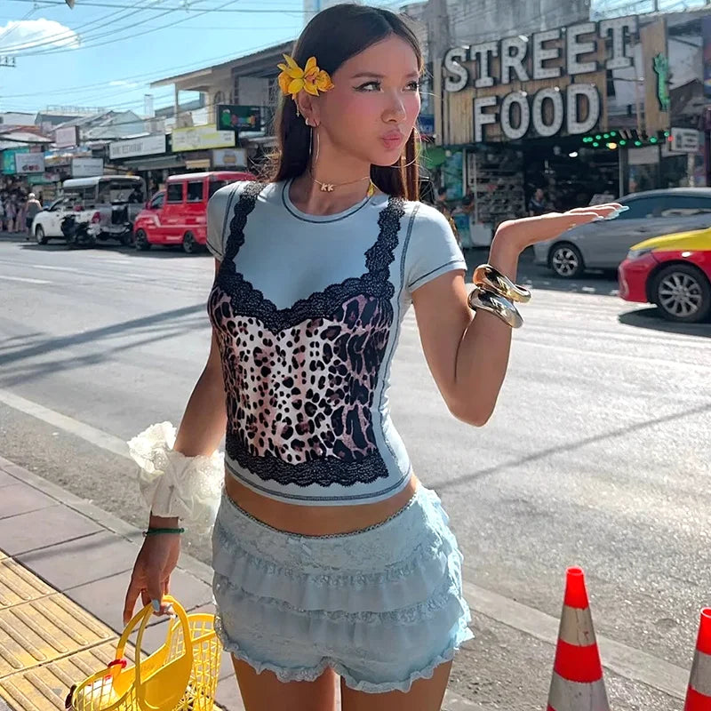 Retro Leopard Lace Print Top