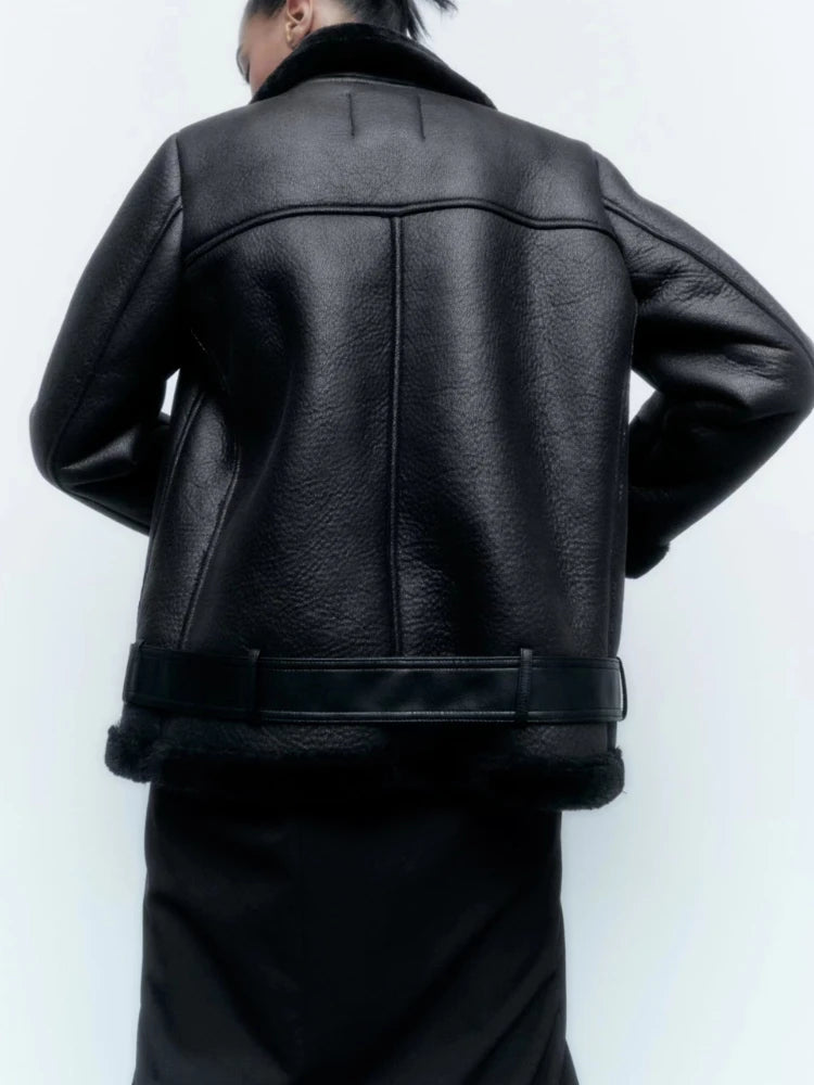 Amirozo Fur Faux Leather Jacket