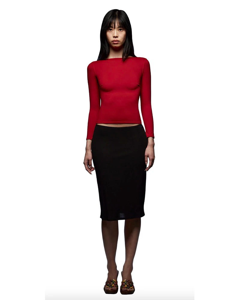 Red Long-Sleeved Tight-Fitting Top