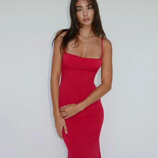 36er red Sexy Backless Slip Maxi Dress