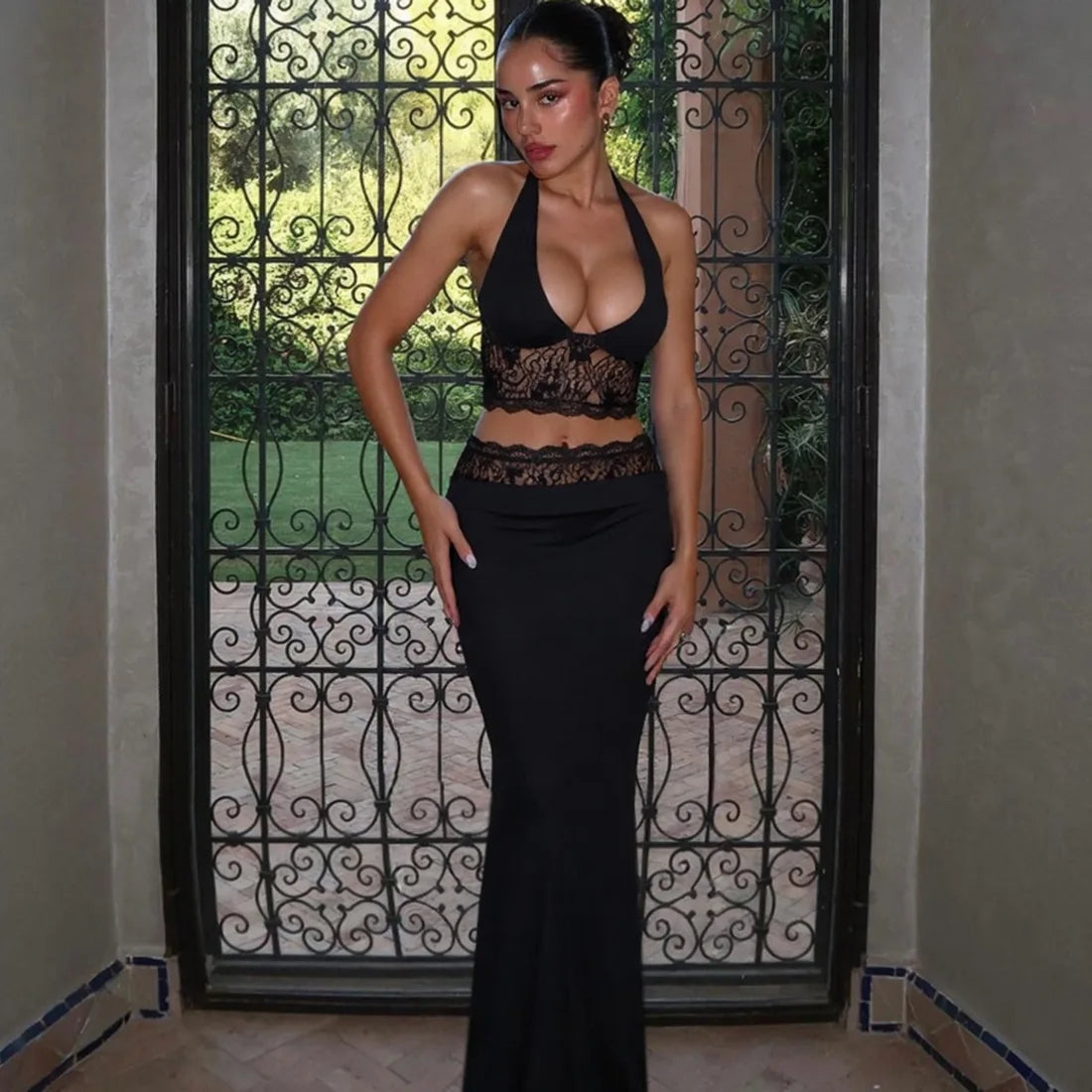 Bessie Halter Top & Long skirt 2-piece Set