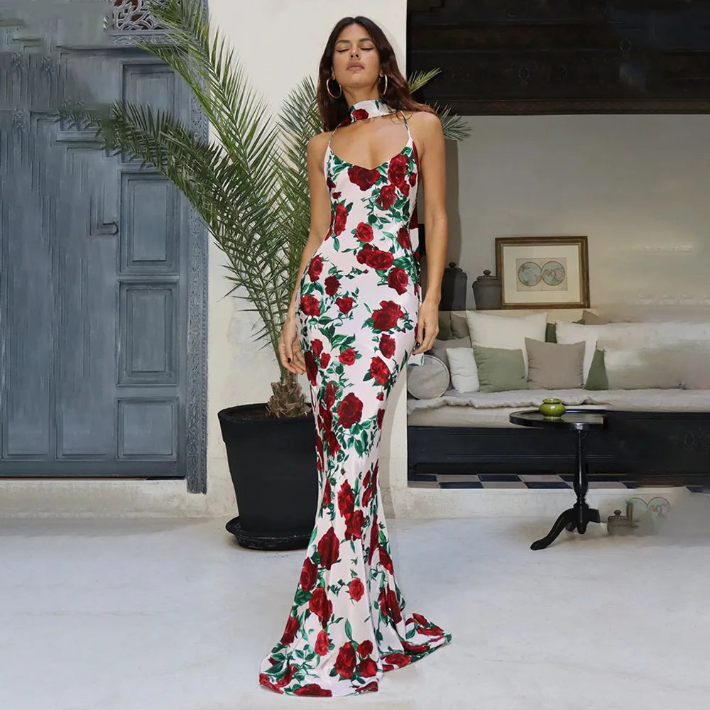 Lady Floral Draped Maxi Dress