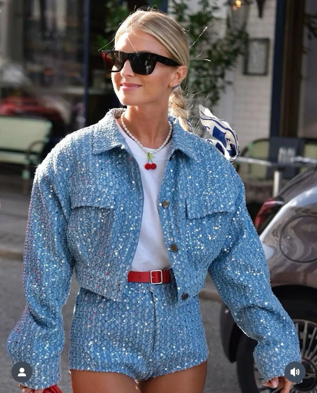 BKN Sequin Denim Two Piece Club Outfits