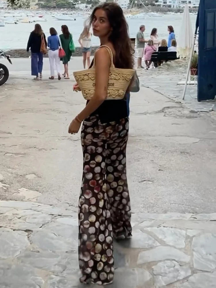 Sheer Mesh Wide Flare Pants