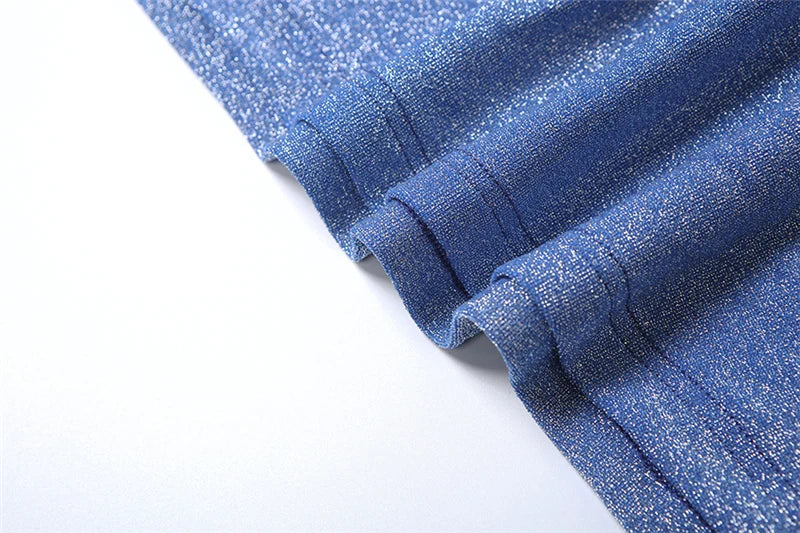 Blue Glitter Halter Neck Party Dress