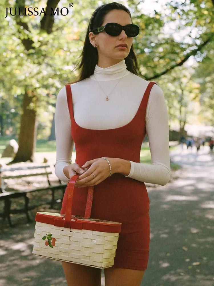 Eloise Collar Long Sleeve Top + Slip Backless Mini Dress Set