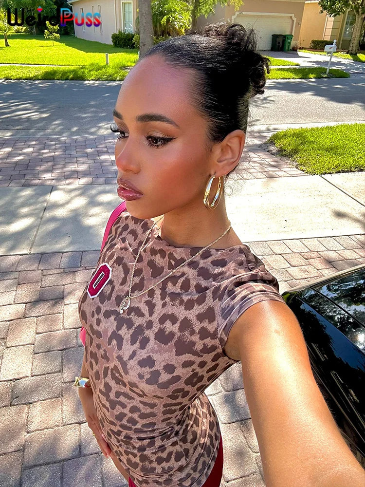 Leopard 2 Piece Set Shorts + Crop Top