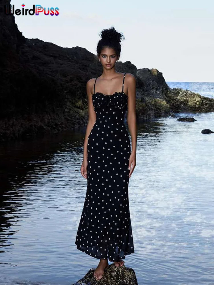 Vivien Polka Dots Print Spaghetti Strap Dress