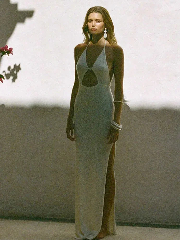 Carmen Halter V Slit Beach Maxi Dress