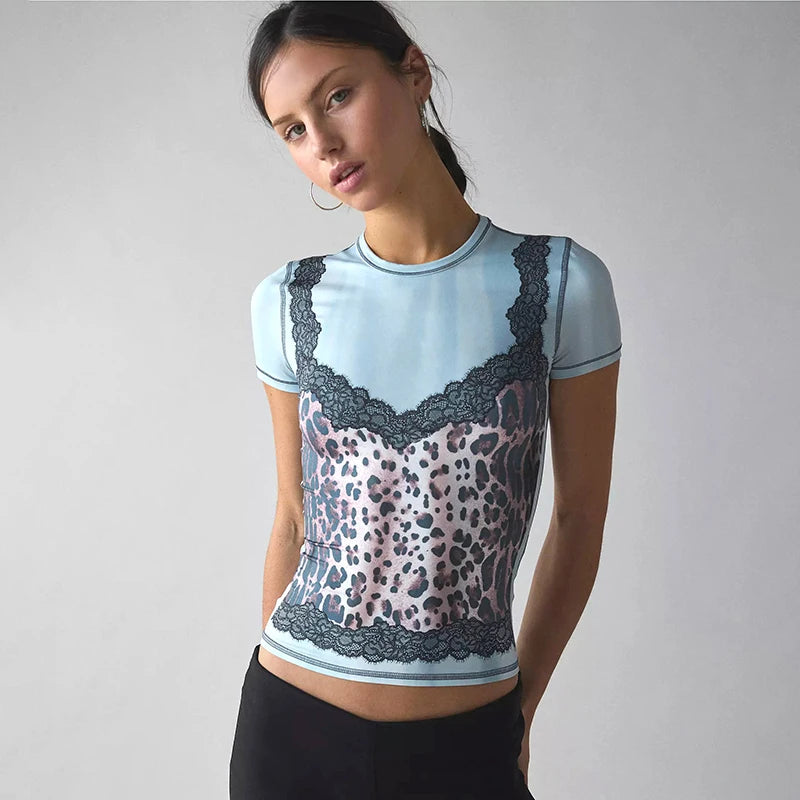 Retro Leopard Lace Print Top