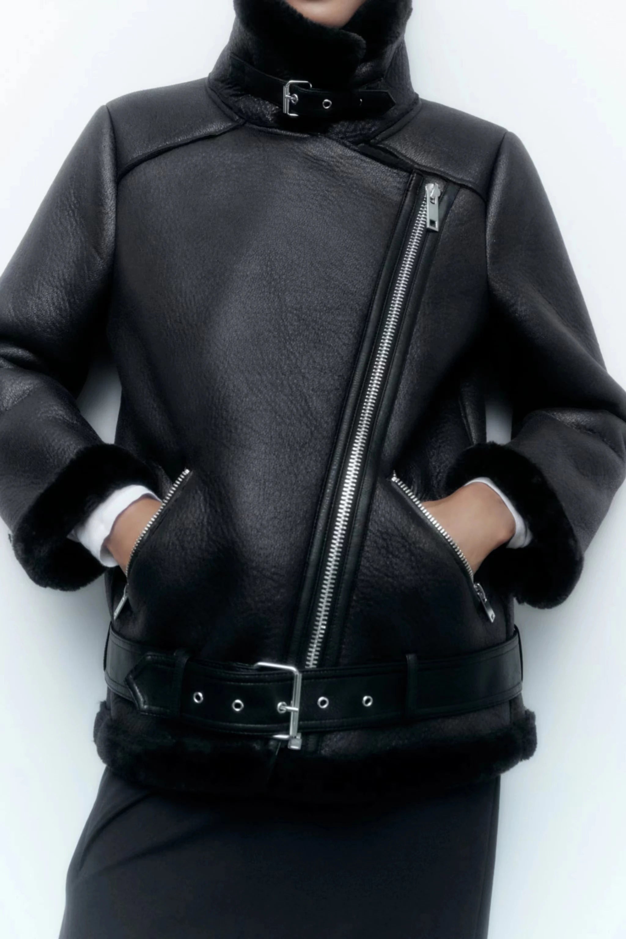 Amirozo Fur Faux Leather Jacket